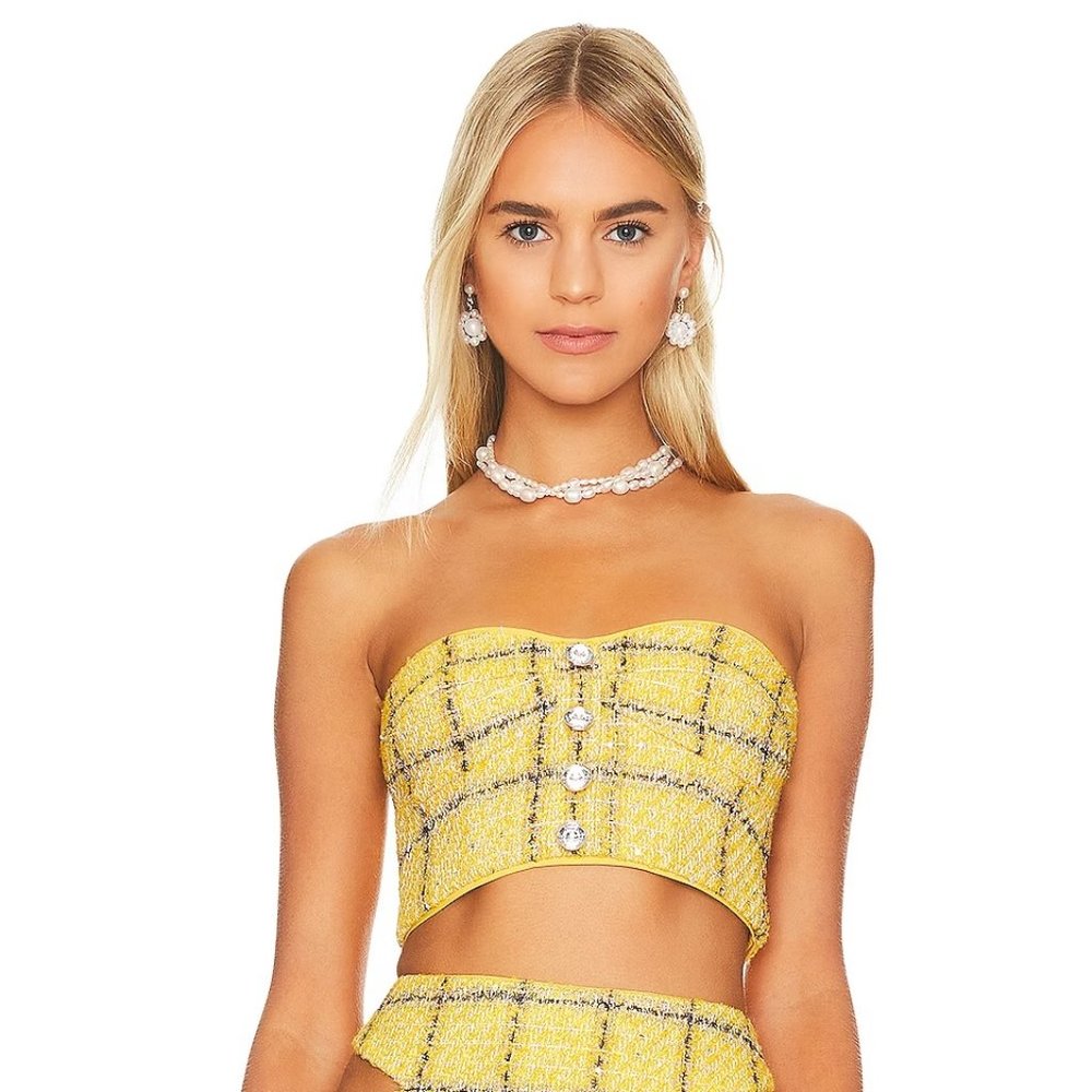 Assignment NWT Cady Yellow Plaid Crop Top size XXS Revolve